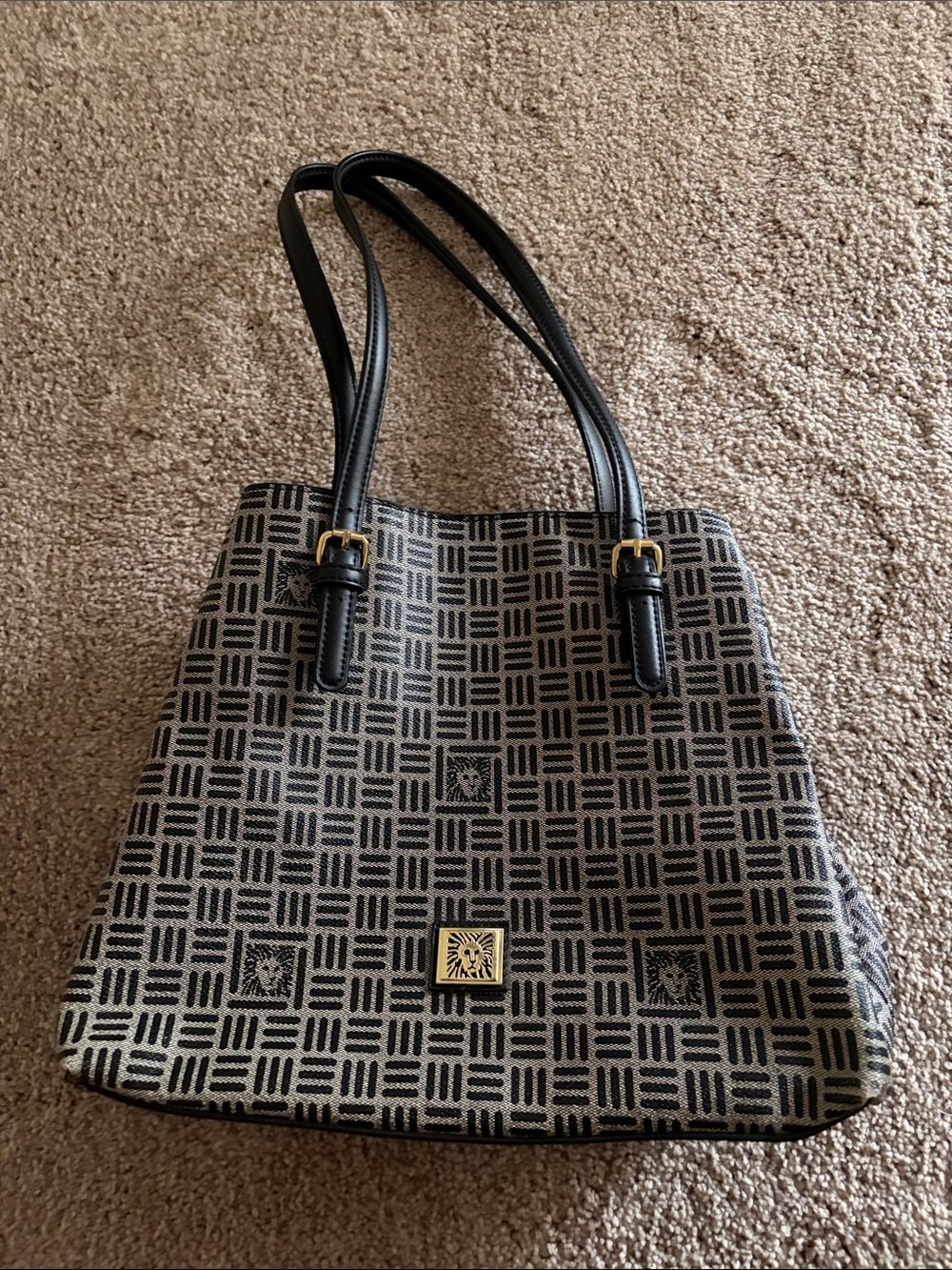 Anne Klein Black and Cream Patterned Tote Handbag New